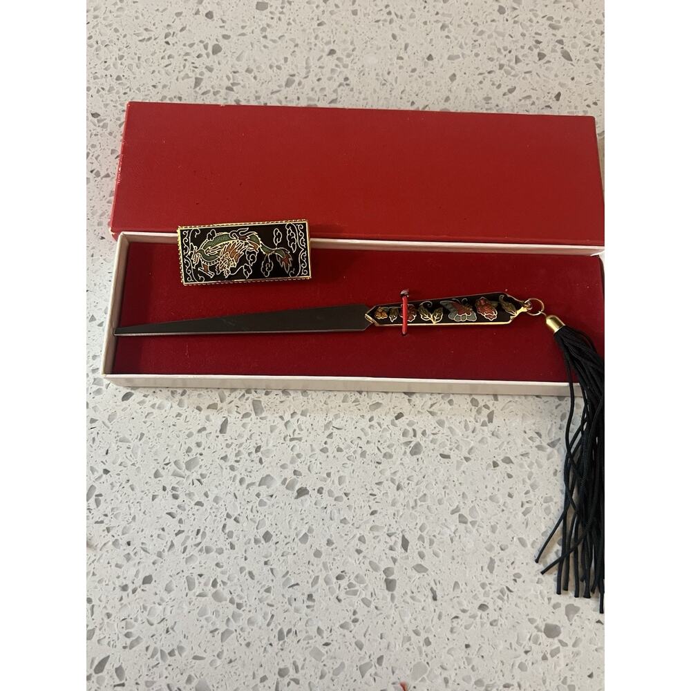 vintage cloisonné Letter Opener & Money Clip Butterfly